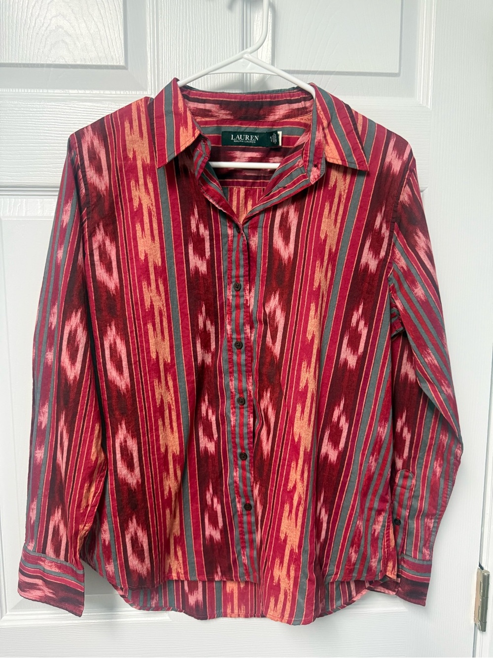 Lauren Ralph Lauren Red Striped Ikat-Style Button Down Shirt